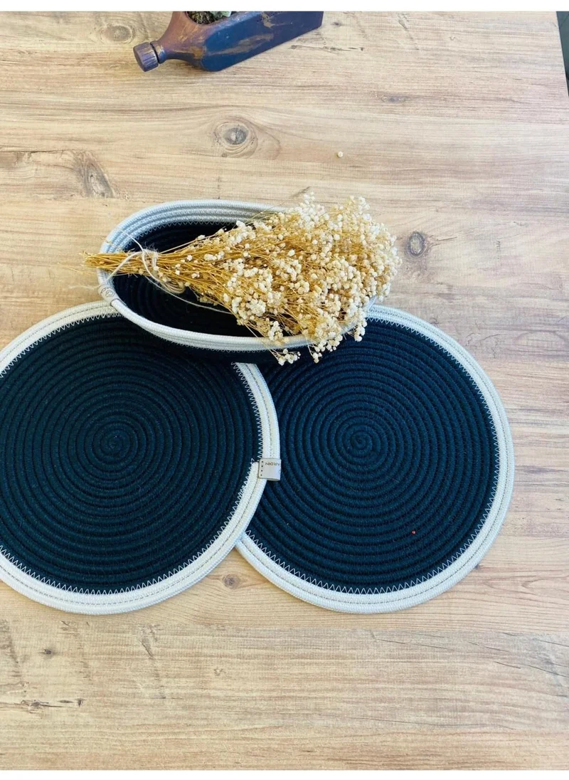 BDZ Deri BDZ Leather Jute Wicker American Service Plate and Basket 3 Pieces