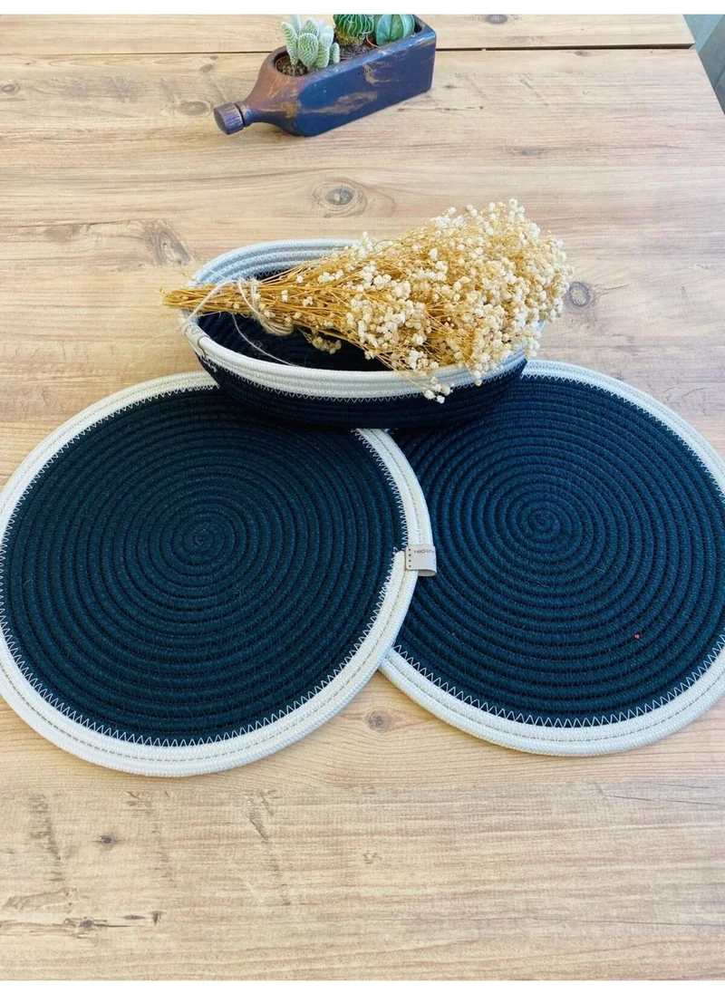 BDZ Deri BDZ Leather Jute Wicker American Service Plate and Basket 3 Pieces