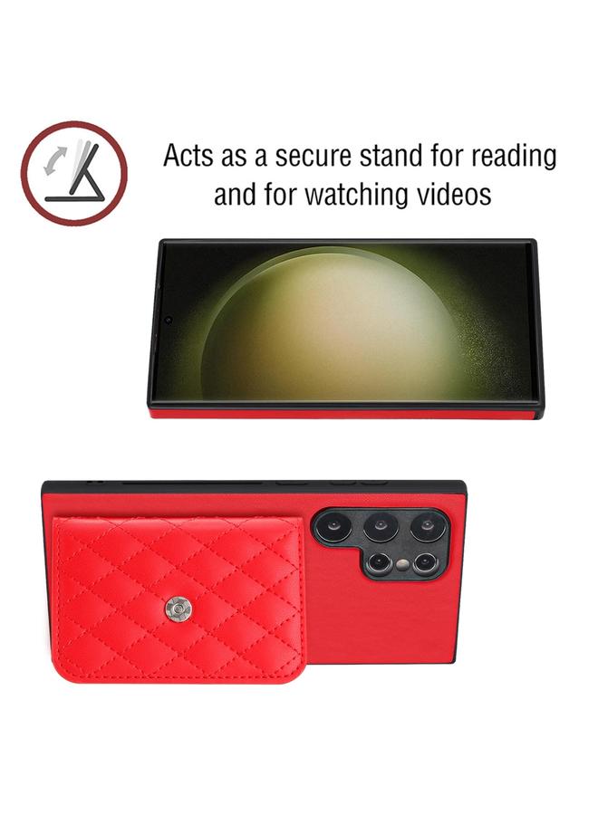 S-TOP Case For Samsung Galaxy S24 Ultra 5G Rhombic Texture Card Bag RFID Phone Case with Long Lanyard - Image 4