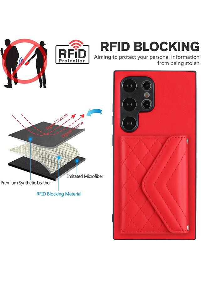 S-TOP Case For Samsung Galaxy S24 Ultra 5G Rhombic Texture Card Bag RFID Phone Case with Long Lanyard - Image 5