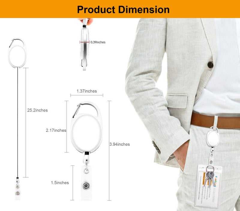 Fushing 20Pcs Retractable ID Badge Holders ID Badge Reels with Clip Retractable Badge Holders for Office Worker Doctor Nurse(White) - Image 2