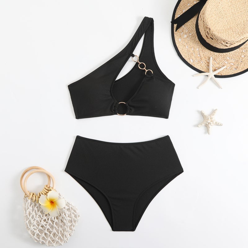 In-Stock Fashion Solid Color Two-Piece Bikini Ring Sale Swimwear - Image 3