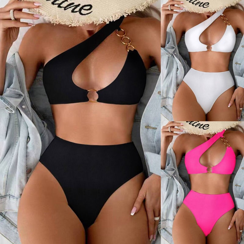 In-Stock Fashion Solid Color Two-Piece Bikini Ring Sale Swimwear - Image 2