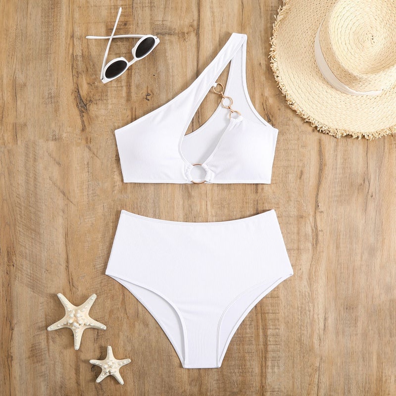 In-Stock Fashion Solid Color Two-Piece Bikini Ring Sale Swimwear - Image 5
