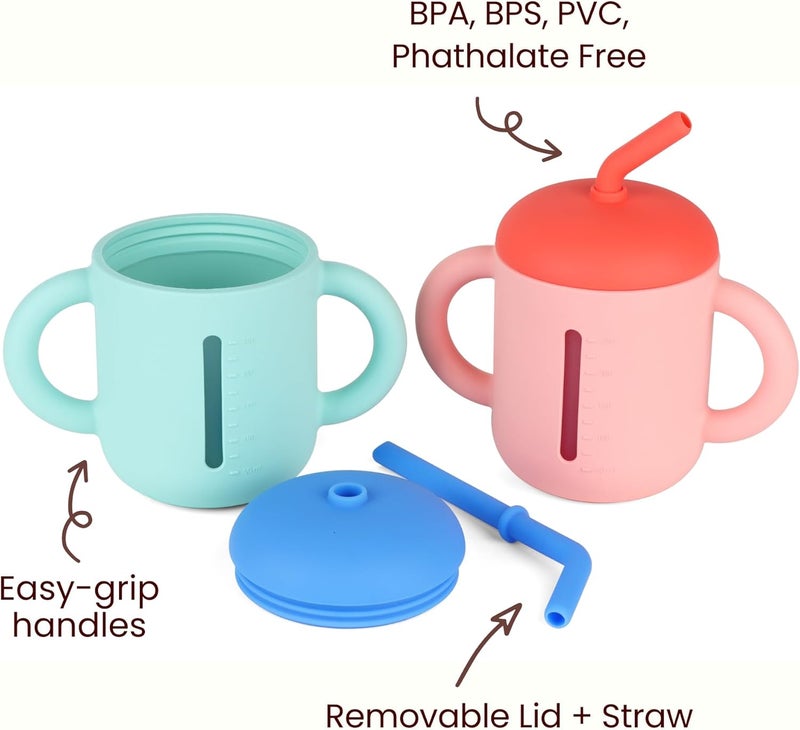 Mintlyfe Baby Trainer Cup Pack of 2 Food Grade Silicone Training Cup with AntiDrop Straw and NonSlip Handes BPAFree Unbreakable Spill Proof Sippy Cup for Toddlers - Image 4
