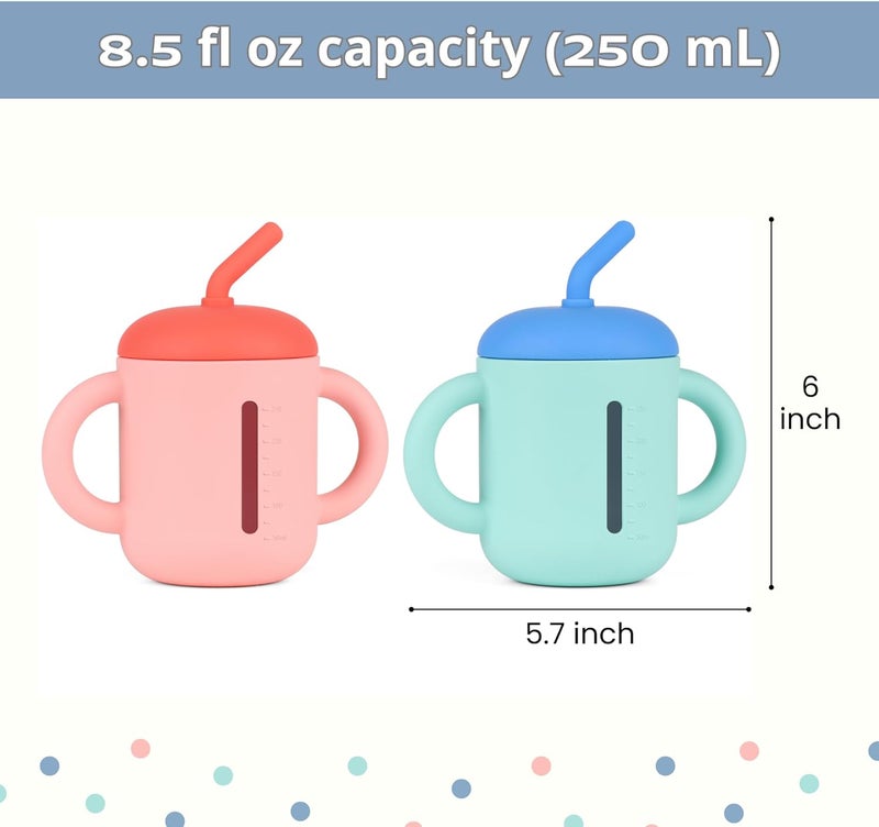 Mintlyfe Baby Trainer Cup Pack of 2 Food Grade Silicone Training Cup with AntiDrop Straw and NonSlip Handes BPAFree Unbreakable Spill Proof Sippy Cup for Toddlers - Image 2