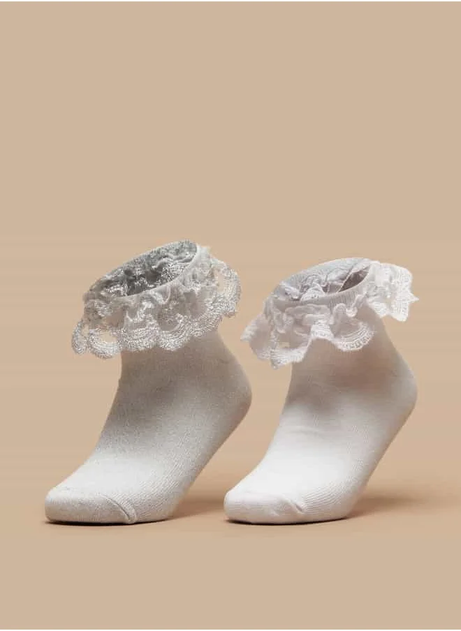 Little Missy Girls Solid Socks with Frill Detail - Set of 2