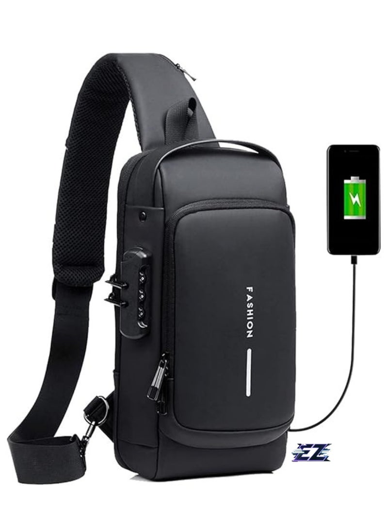 ELTRAZONE Men's Waterproof Anti-Theft Sling Bag with Lock and USB Charging Port – Crossbody Chest Backpack for Travel and Daily Use - Image 1