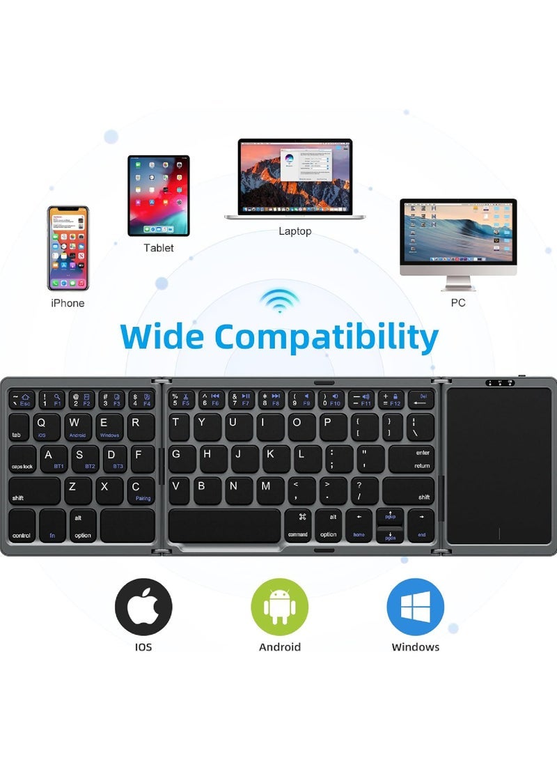 Captaintech Wireless Bluetooth Keyboard with Touchpad – Foldable, Rechargeable, Multi-Device Compatible for iPad, iPhone, Android, Windows, Laptop, Tablet u0026 PC - Image 2