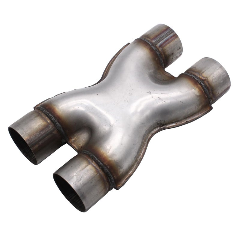 TAKPART 2.5" Crossover X Pipe Universal Stainless Steel Exhaust Tip Dual 2.5" Inlet 2.5" Outlet Stainless Steel Muffler Exhaust Tip - Image 2
