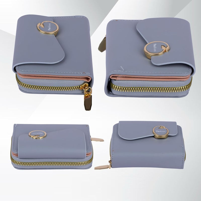 PRANIJ Small Leather Bifold Wallet for Women Fashion Compact Slim Credit Card Holder with Zipper Coin Pocket, Mini Clutch Purse for Girls (Pale Blue) - Image 5