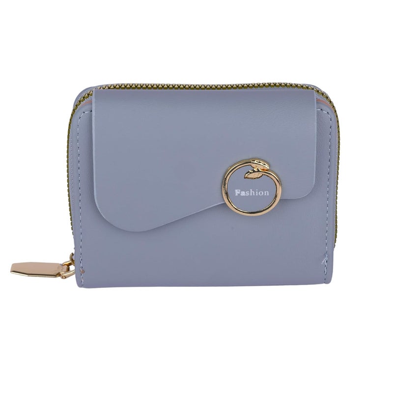 PRANIJ Small Leather Bifold Wallet for Women Fashion Compact Slim Credit Card Holder with Zipper Coin Pocket, Mini Clutch Purse for Girls (Pale Blue) - Image 1
