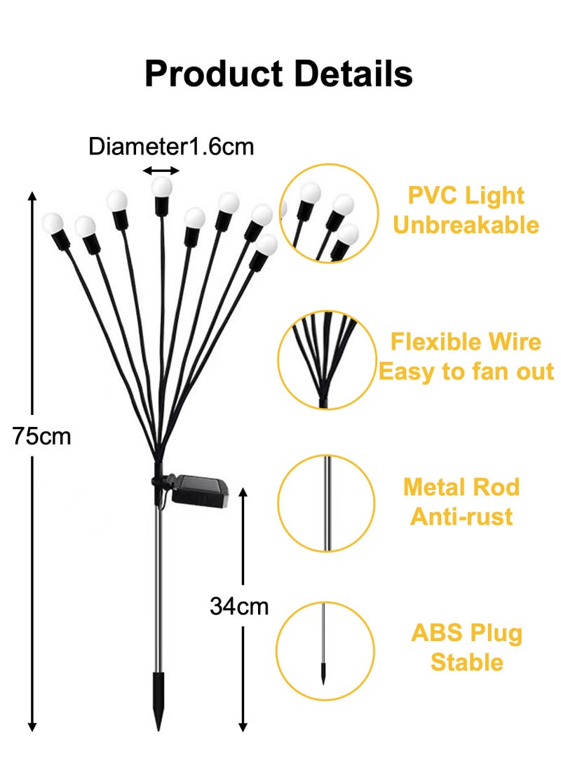 YooA 4-pack of 20-LED Solar Firefly Courtyard Lights | Plug-in Swaying Outdoor Garden Decor Waterproof Lights with 2 Modes(Always on + Flash) PVC Lights and Highly Flexible Wires, Swaying in Wind, Ideal for Yard Patio Pathway Lawn Pathway Decor - Image 2