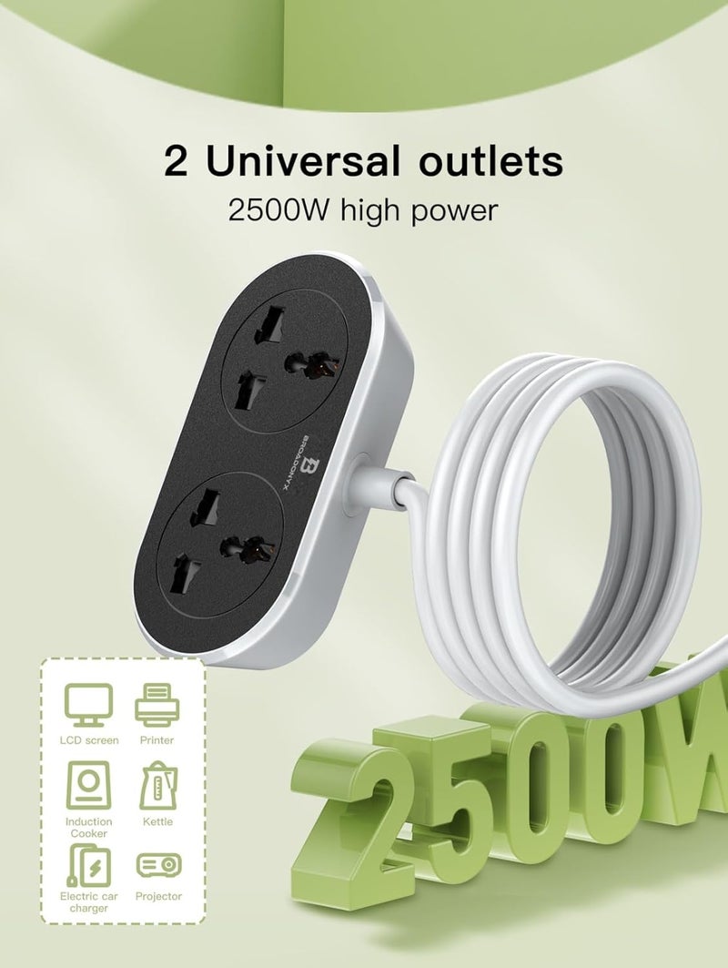 BROADONYX Power Strip Extension Cord 10M 2 Way Universal Socket with Pure Copper Wire Heavy Duty 2500W 10A uk Plug Long Cable Surge Protector for Home, Office, Appliances & Chargers - Image 4