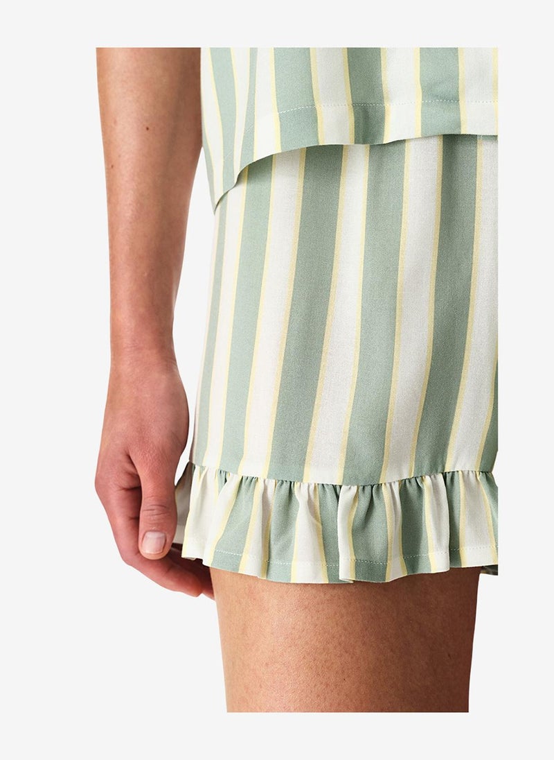 Penti Women Sage Striped Short Sleeve Shirt Shorts Light Green Set - Image 3
