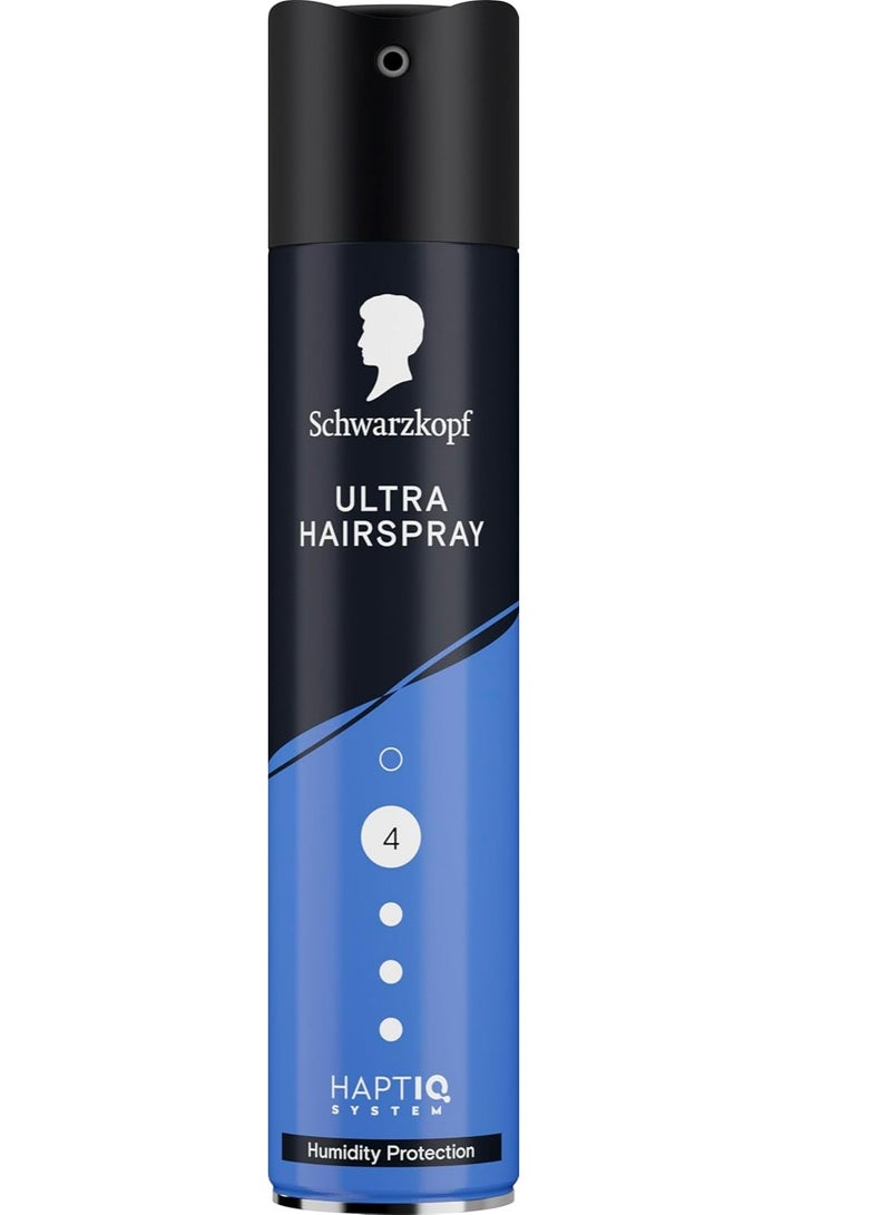 Schwarzkopf Hair Spray Ultra Hold Level 4 Hair Styling Hairspray for All Hair Types Strengthened Hair Humidity Protection Vegan Formula 250 ML