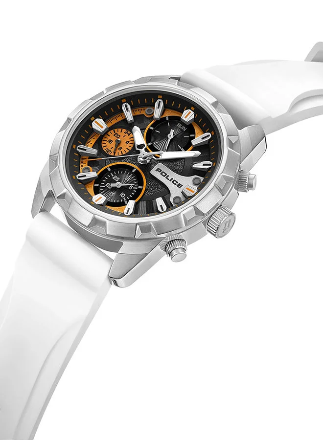 POLICE Nayara Watch For Men Black Dial And White Silicone Strap