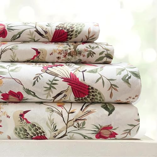 ElanorHomes 240 TC Cotton Double King Size Bedsheet | Hand Printed | Ultra-Soft & Skin-Safe | Breathable Summer Comfort | 90x108 inches with 2 Pillow Covers (Flying Petal) - Image 2
