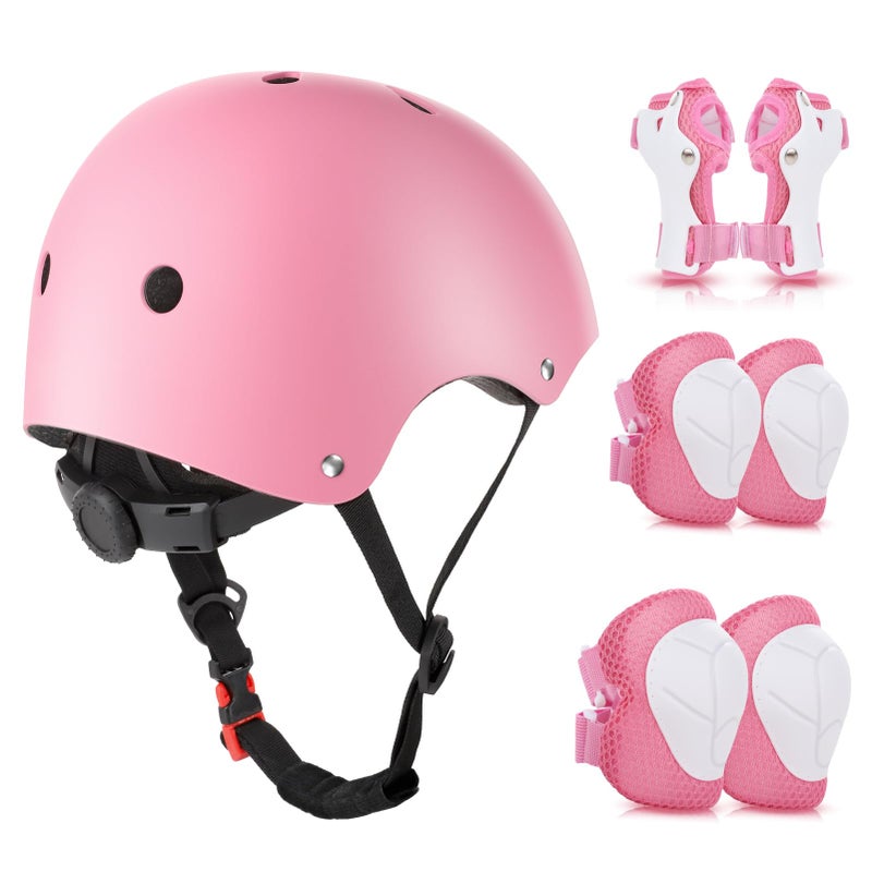 WayEee WayEee Kids Helmet and Pads Set Age 3-10 Years, Adjustable Kids Bike Helmets, Boys & Girls Kids Skateboard Helmet, Knee, Elbow &Wrist Pads Set, for Cycling, Roller Skating, Skateboard(Pink) - Image 1