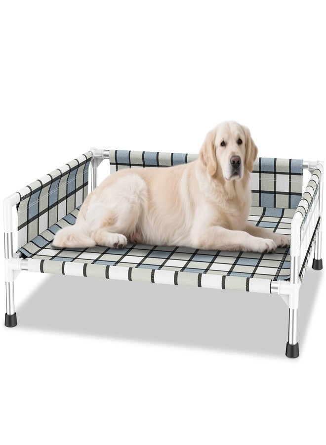 Caghash Elevated Raised Outdoor Dog Bed - Cooling Washable Dog Cot with Guardrail, Durable & Breathable Cotton Mesh Pet Hammock Beds with Stainless Steel Pipe Frame for Large Pets (34'' x 26'' x 12'') - Image 1