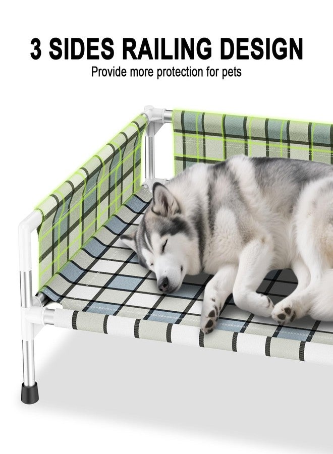 Caghash Elevated Raised Outdoor Dog Bed - Cooling Washable Dog Cot with Guardrail, Durable & Breathable Cotton Mesh Pet Hammock Beds with Stainless Steel Pipe Frame for Large Pets (34'' x 26'' x 12'') - Image 2