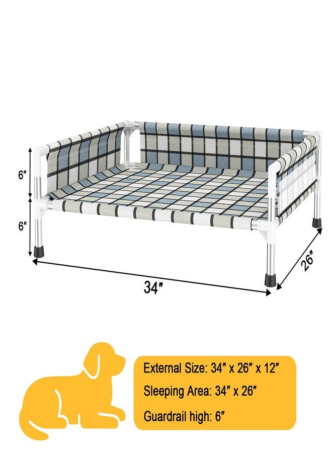 Caghash Elevated Raised Outdoor Dog Bed - Cooling Washable Dog Cot with Guardrail, Durable & Breathable Cotton Mesh Pet Hammock Beds with Stainless Steel Pipe Frame for Large Pets (34'' x 26'' x 12'') - Image 5