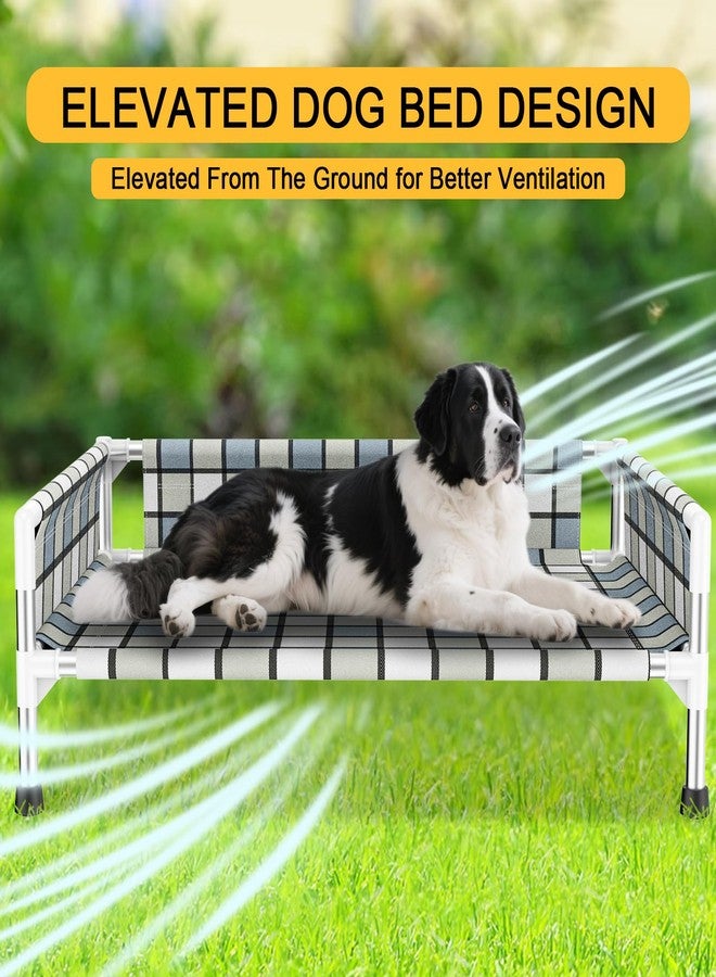 Caghash Elevated Raised Outdoor Dog Bed - Cooling Washable Dog Cot with Guardrail, Durable & Breathable Cotton Mesh Pet Hammock Beds with Stainless Steel Pipe Frame for Large Pets (34'' x 26'' x 12'') - Image 4