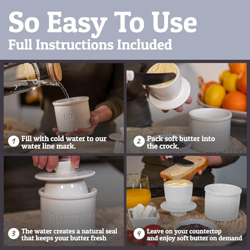 Priority Chef PriorityChef Butter Crock with Lid with Water Line,Ceramic French Butter Dish to Leave On Counter, White - Image 3