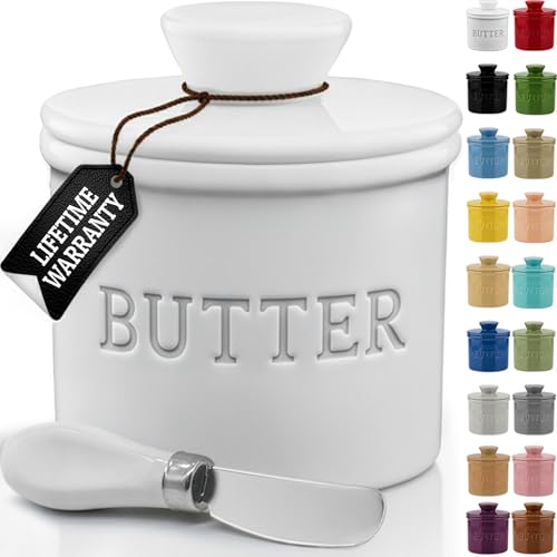 Priority Chef PriorityChef Butter Crock with Lid with Water Line,Ceramic French Butter Dish to Leave On Counter, White - Image 1