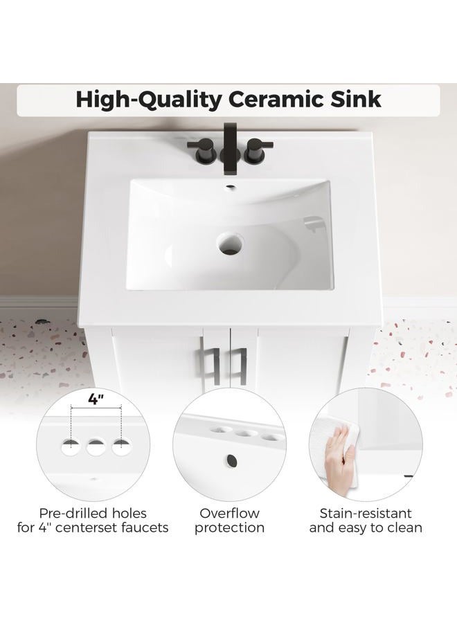 IRONCK 24" Bathroom Vanity with Sink, Freestanding Bathroom Cabinet Vanity with Soft-Close Doors & Storage Drawer, Modern Design for Small Bathrooms, Undermount Ceramic Sink, Easy Assembly, White - Image 4