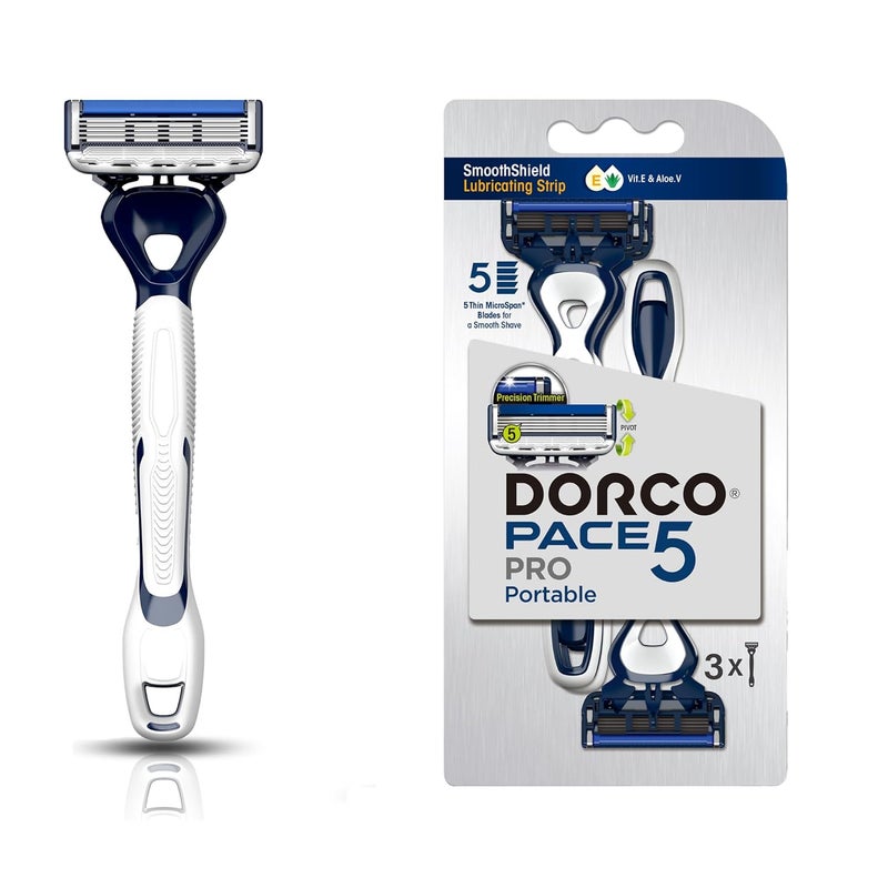 DORCO Pace Pro 5 Disposable Razors 3 pack  Long Lasting 5 Blade Technology with a Precision Trimmer Safety Guard Bar Pivoting Head and NonSlip Rubber Handle 3 Razors