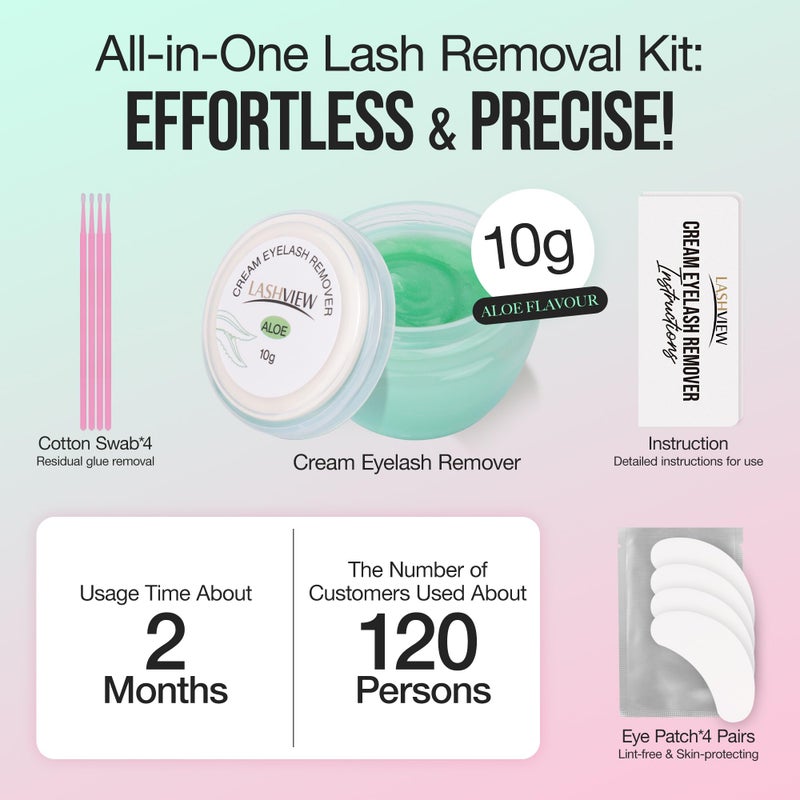 LASHVIEW Eyelash Extension Remover Cream Gentle Aloe Vera Formula, Lash Removal Kit with Eye Patches & Cotton Swabs(10g) - Image 3