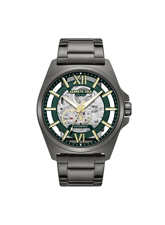 Kenneth Cole New York Pelham BayMen's 44mm Automatic Watch with Green Dial & Gunmetal Stainless Steel Bracelet
