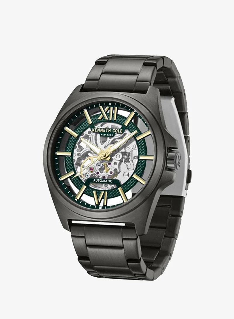 Kenneth Cole New York Gunmetal Pelham BayMen's 44mm Automatic Watch with Green Dial & Gunmetal Stainless Steel Bracelet for Men | Best Price UAE