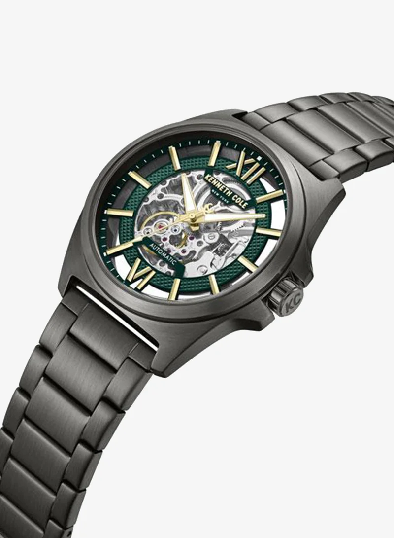 Kenneth Cole New York Gunmetal Pelham BayMen's 44mm Automatic Watch with Green Dial & Gunmetal Stainless Steel Bracelet for Men | Best Price UAE