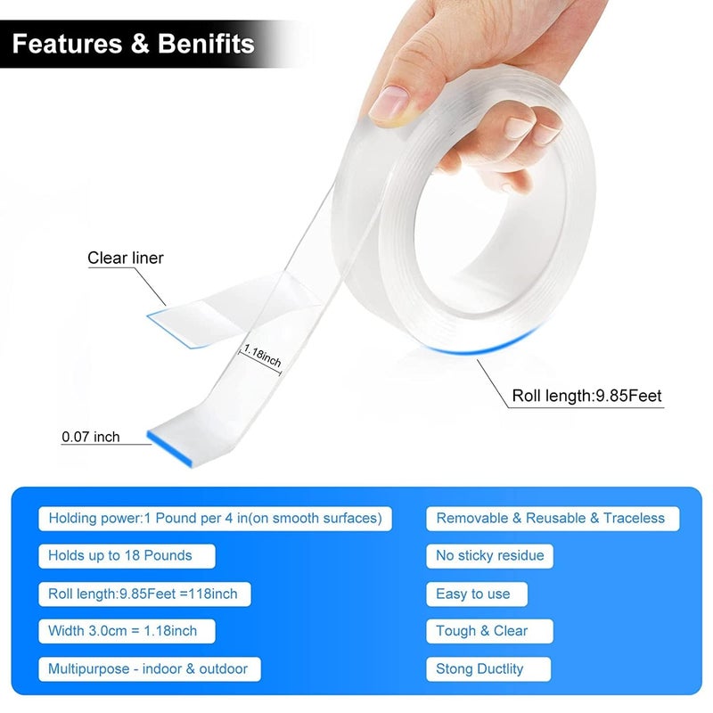 Generic Double Sided Tape Heavy Duty, Strong Adhesive Mounting Tape, Multipurpose Removable and Reusable Wall Tape Photo Frame Hanging Poster Tape Carpet Tape pack of 1 - Image 5