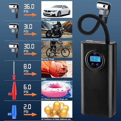 US1984 Cordless Tyre Inflator for Cars & Bikes, Rechargeable, Digital Tire Pressure, Auto Shut Off, Smart and Portable Air Compressor, Up to 150 Psi Air Pump for Car Tire, Cycle, Balls, Inflatables - Image 5