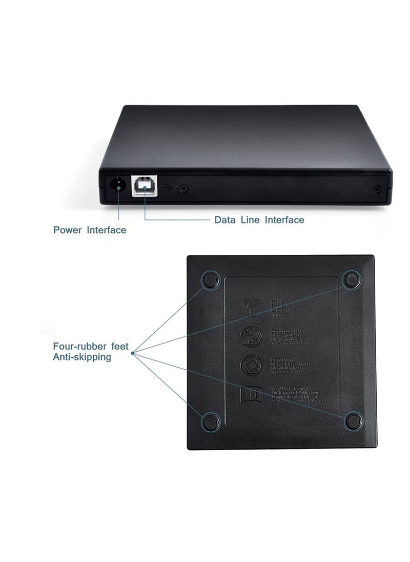 أذر مانيوفاكتشرر - مشغل دي في دي خارجي USB 2.0 رفيع محمول CD-RW مشغل ناسخ ناسخ DVD-RW لأجهزة الكمبيوتر المحمول والكمبيوتر المحمول والكمبيوتر المكتبي باللون الأسود - Image 1