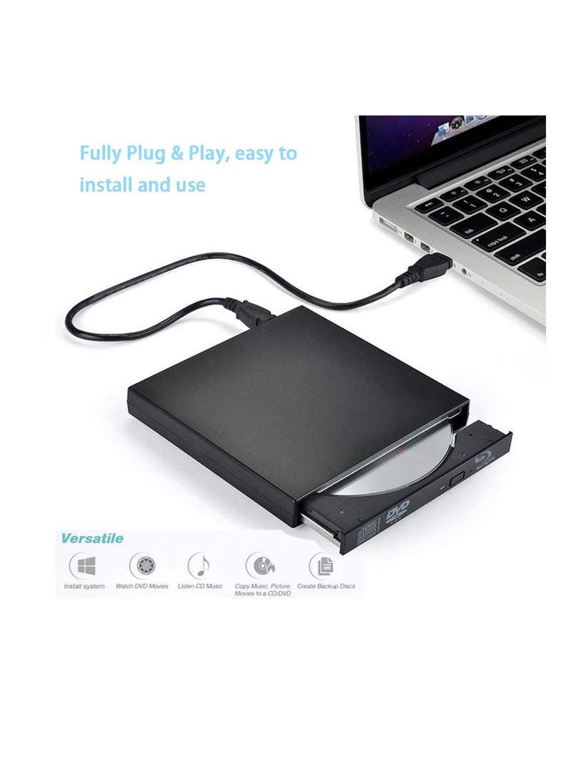 أذر مانيوفاكتشرر - مشغل دي في دي خارجي USB 2.0 رفيع محمول CD-RW مشغل ناسخ ناسخ DVD-RW لأجهزة الكمبيوتر المحمول والكمبيوتر المحمول والكمبيوتر المكتبي باللون الأسود - Image 1