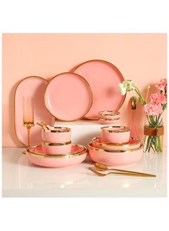OLUDENIZ Elegant Marble Gold Rim 18-Piece Dinnerware Set for 3-4 People - Premium Porcelain Set  - Image 1
