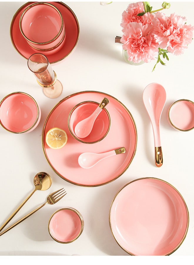 أولودينيز  طقم أدوات طعام فاخر من البورسلين مكون من 18 قطعة لـ 3-4 أشخاص - بتصميم رخامي وحافة ذهبية - Image 5