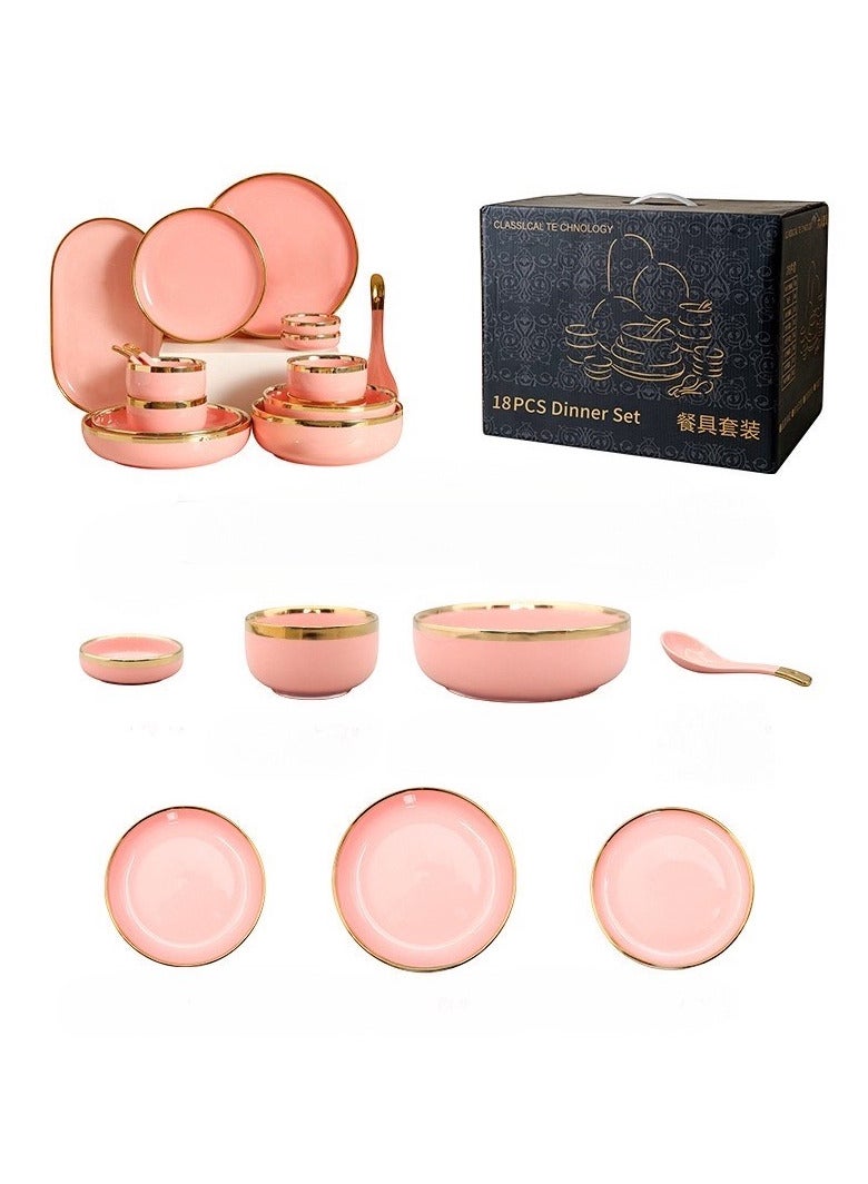 أولودينيز  طقم أدوات طعام فاخر من البورسلين مكون من 18 قطعة لـ 3-4 أشخاص - بتصميم رخامي وحافة ذهبية - Image 4