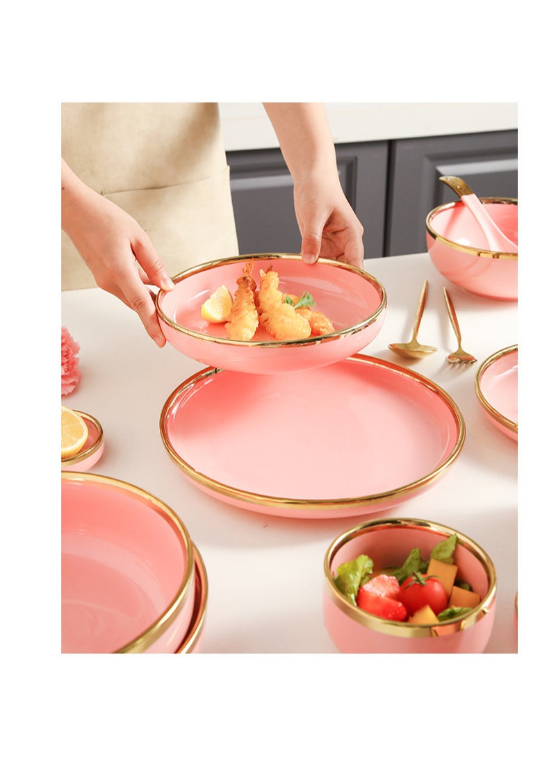 أولودينيز  طقم أدوات طعام فاخر من البورسلين مكون من 18 قطعة لـ 3-4 أشخاص - بتصميم رخامي وحافة ذهبية - Image 2