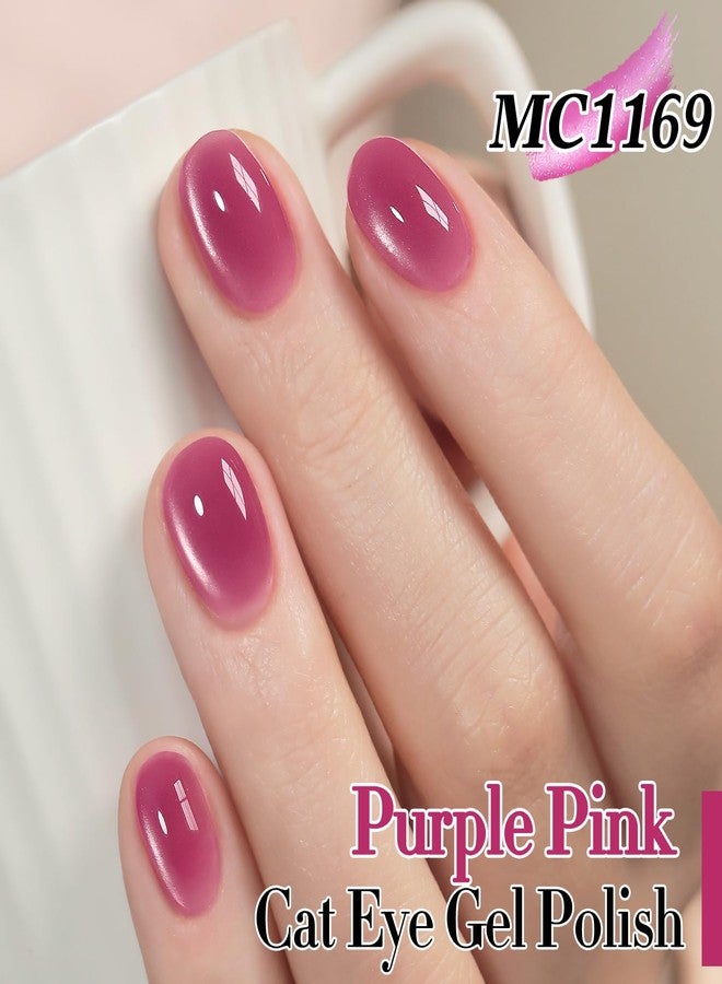 Double Rhythm 0.5 Oz Cat Eye Gel Polish with Magnet Same Color Same Bottle Holographic Glitter Shimmer Translucent Color Salon 15 ML Magnetic Nail Art (Purple Pink-MC1169) - Image 2