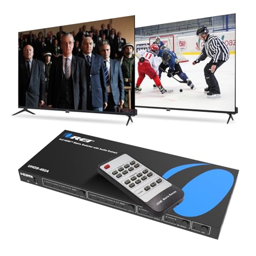 OREI 4x4 HDMI 4K Matrix Switch/Splitter, (4-Input, 4-Output) with Remote Control Supports UltraHD 4K@60Hz 4:4:4, HDR, YUV, HDMI 2.0, HDCP 2.2, 3D, 1080p, 18 GBPS - Downscaler (4K & 1080p Together) - Image 1