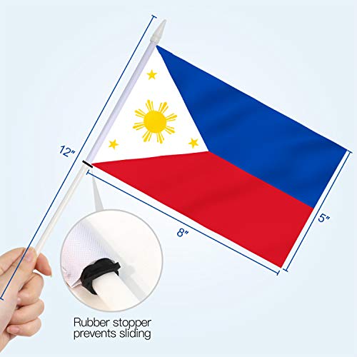 Anley Philippines Mini Flag 12 Pack - Hand Held Small Miniature Philippine Flags on Stick - Fade Resistant & Vivid Colors - 5x8 Inch with Solid Pole & Spear Top - Image 4