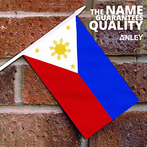 Anley Philippines Mini Flag 12 Pack - Hand Held Small Miniature Philippine Flags on Stick - Fade Resistant & Vivid Colors - 5x8 Inch with Solid Pole & Spear Top - Image 2