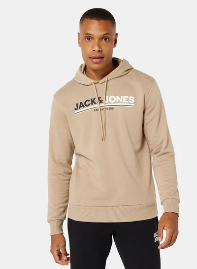 جاك اند جونز Logo Relaxed Fit Hoodie