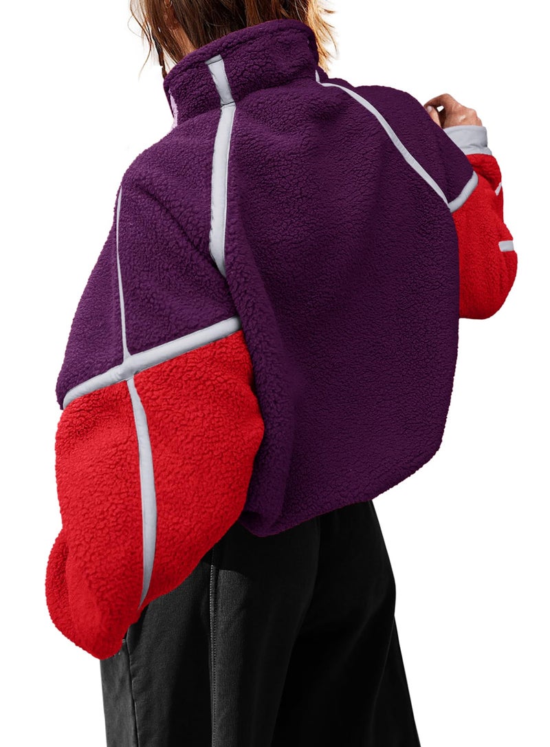 Yanekop 1/4 Zip Pullover Women Zip Up Sweatshirt Fleece Pullover Christmas Sweaters Long Sleeve V Neck Sweaters(Purple Red,M) - Image 4
