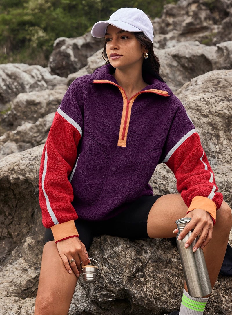 Yanekop 1/4 Zip Pullover Women Zip Up Sweatshirt Fleece Pullover Christmas Sweaters Long Sleeve V Neck Sweaters(Purple Red,M) - Image 5